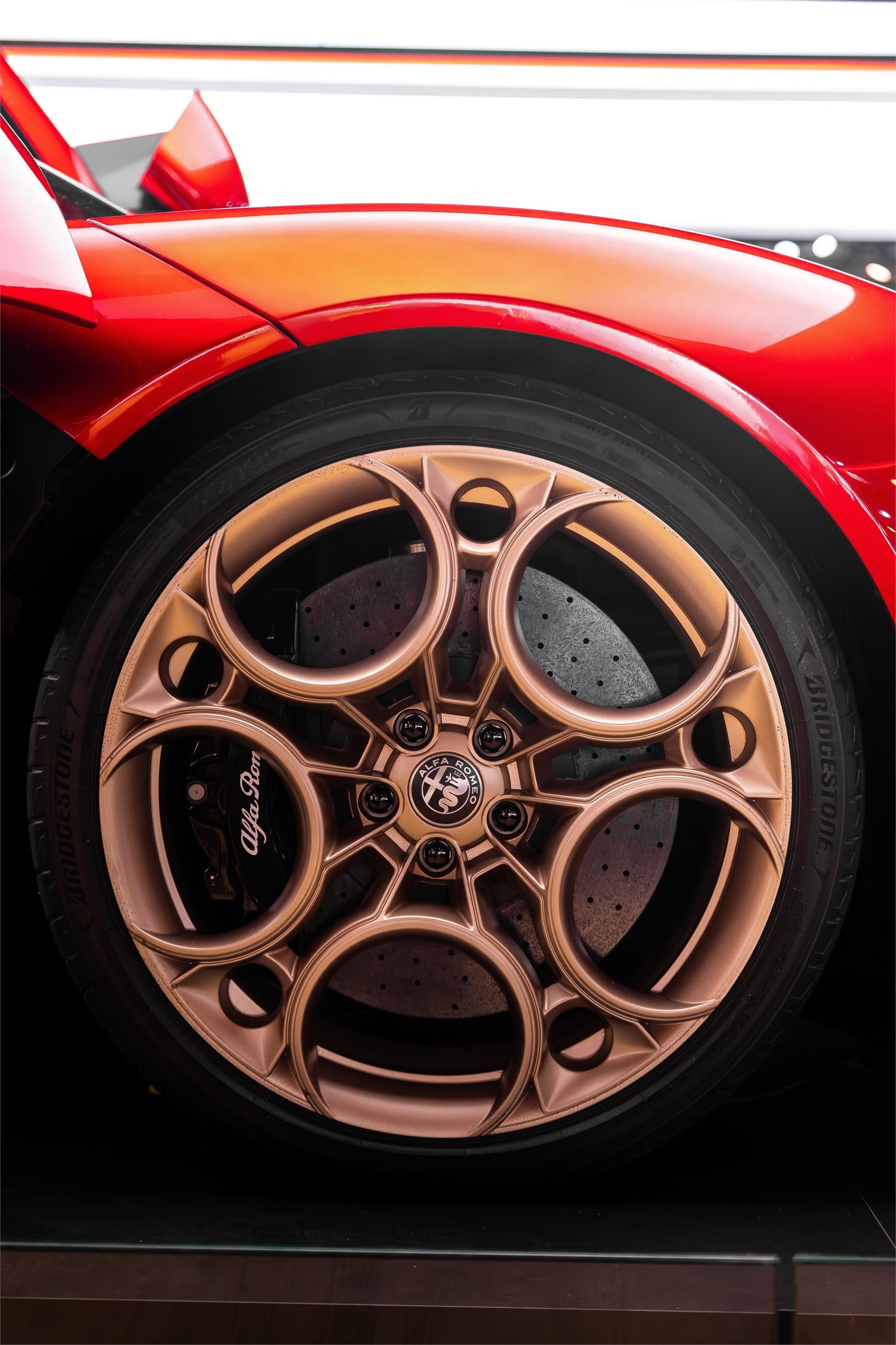 Close detail of the bronze wheel.